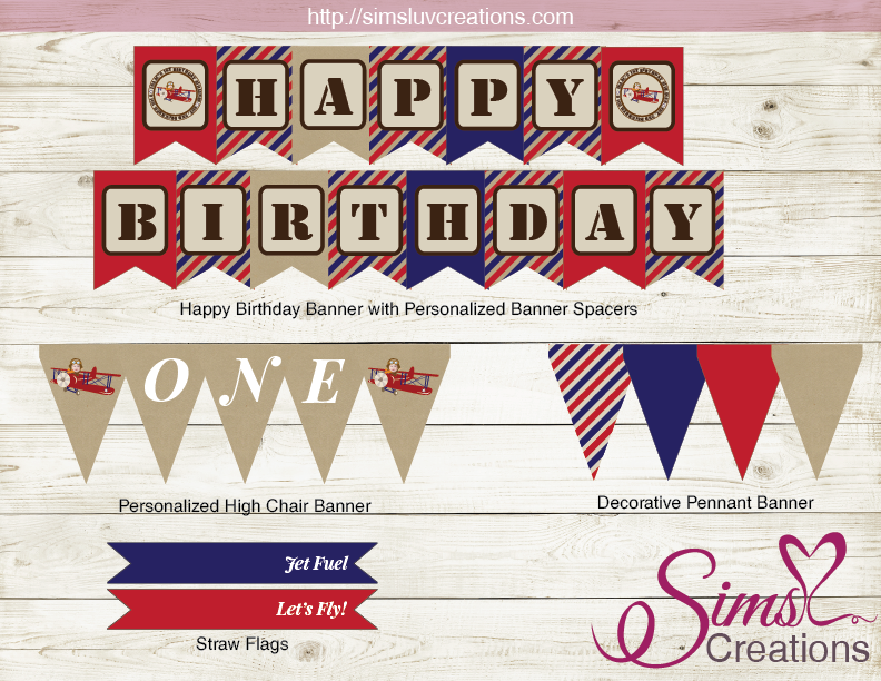 VINTAGE AIRPLANE PARTY PRINTABLES KIT | AVIATOR BIRTHDAY DECORATION KI – Sims Luv Creations for Free Printable Airplane Birthday Party Decorations