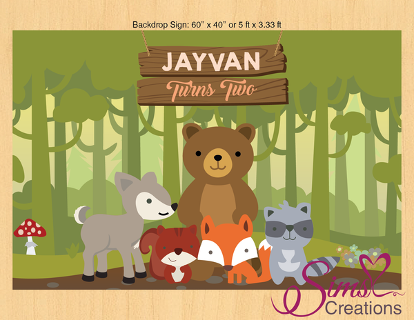 WOODLAND ANIMALS THEME PRINTABLE BACKDROP BANNER | WOODLAND BIRTHDAY PARTY POSTER