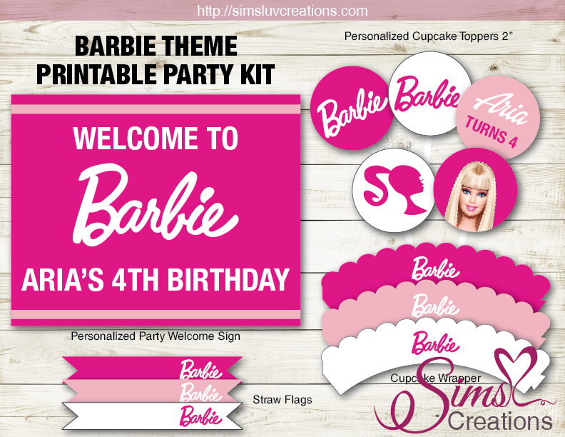 BARBIE THEME PARTY SUPPLIES  PARTY PRINTABLES DECORATION KIT – Sims Luv  Creations