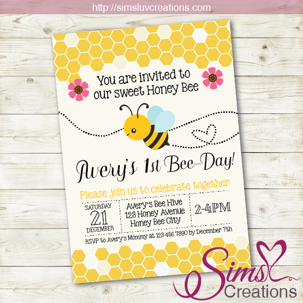 HONEY BEE BIRTHDAY PRINTABLE INVITATION | BUMBLEBEE PARTY INVITATION – Sims Luv Creations honey-bee-birthday-printable-invitation-bumblebee-party-invitation-sims-luv-creations