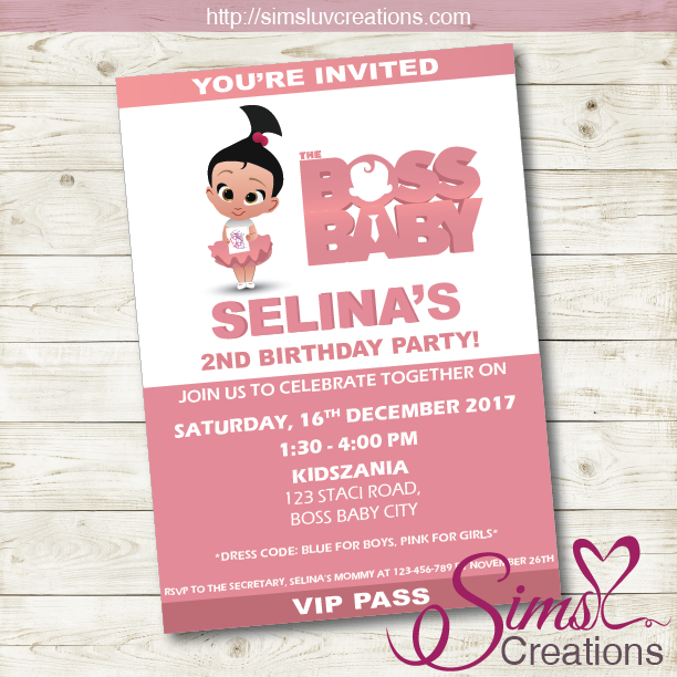 Boss baby girl baby shower invitations 2025