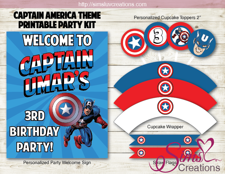 CAPTAIN AMERICA PARTY KIT  MARVEL AVENGERS SUPERHEROES PARTY PRINTABL –  Sims Luv Creations