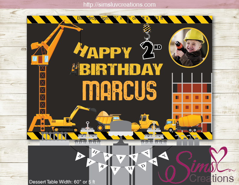 CONSTRUCTION BIRTHDAY PARTY BANNER BACKDROP BACKGROUND