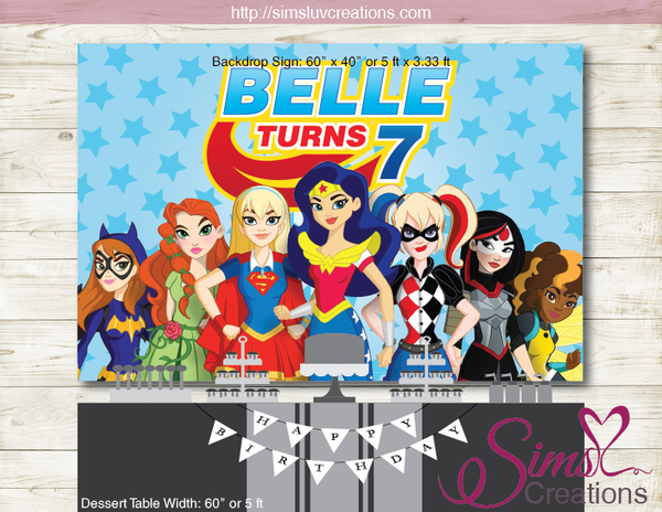 DC SUPERHERO GIRLS PRINTABLE PARTY BACKDROP BANNER | SUPER GIRLS BIRTHDAY POSTER
