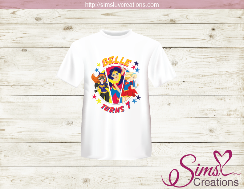 DC SUPERHERO GIRLS PARTY T-SHIRT ON TRANSFER | GIRLS WI – Luv Creations