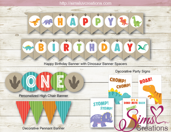 DINOSAUR BIRTHDAY PARTY DECORATION KIT | DINO BASH PARTY PRINTABLES