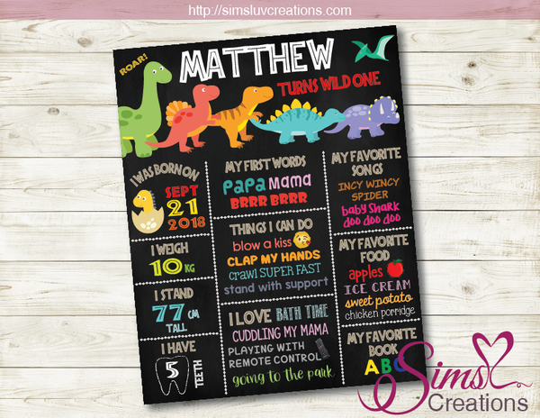 DINOSAUR PARTY PRINTABLE MILESTONE BOARD | DINO BASH BIRTHDAY CHALKBOARD POSTER