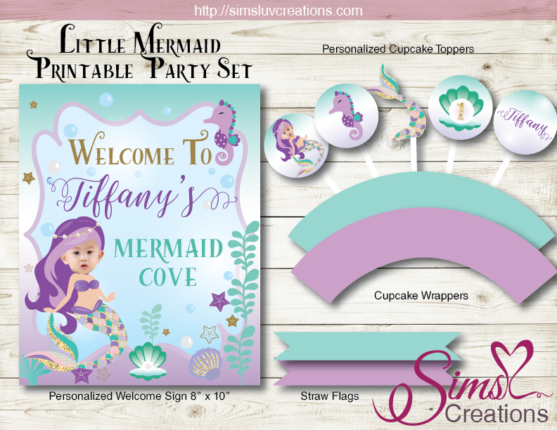 LITTLE MERMAID PARTY PRINTABLES KIT  UNDER THE SEA BIRTHDAY DECORATIO –  Sims Luv Creations