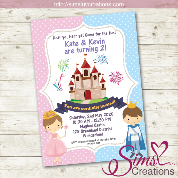 PRINCE AND PRINCESS BIRTHDAY INVITATION ROYAL PARTY INVITATION CUSTOM PHOTO