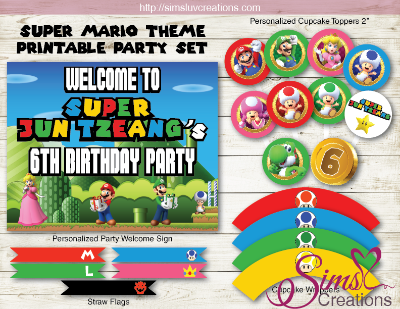 SUPER MARIO THEME PARTY DECORATION KIT  PARTY PRINTABLE SUPPLIES – Sims  Luv Creations