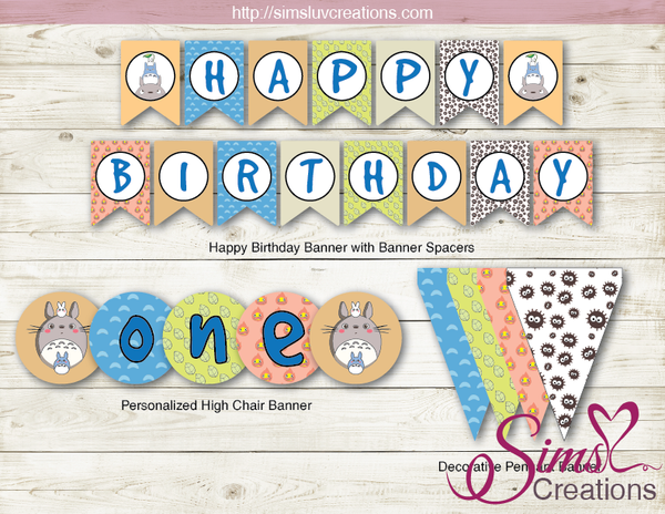 MY NEIGHBOUR TOTORO THEME PARTY SUPPLIES | STUDIO GHIBLI PARTY PRINTABLES DECORATION KIT