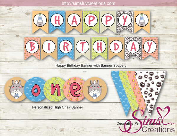 MY NEIGHBOUR TOTORO THEME PARTY SUPPLIES | STUDIO GHIBLI PARTY PRINTABLES DECORATION KIT