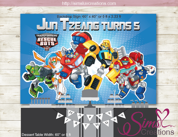 TRANSFORMERS RESCUE BOTS THEME PRINTABLE BACKDROP BANNER | BIRTHDAY BACKDROP