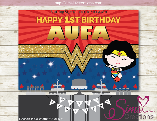 WONDER WOMAN PRINTABLE BACKDROP BANNER | WONDER GIRL DIGITAL BIRTHDAY BACKDROP