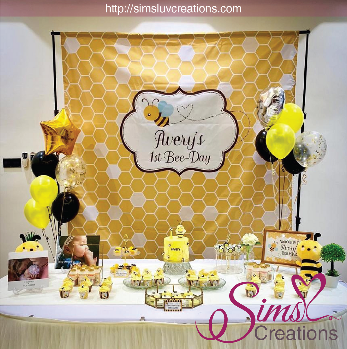 Honey Bee Birthday Backdrop Girl birthday Party decorations Bumble Bee  party Photography Background banner