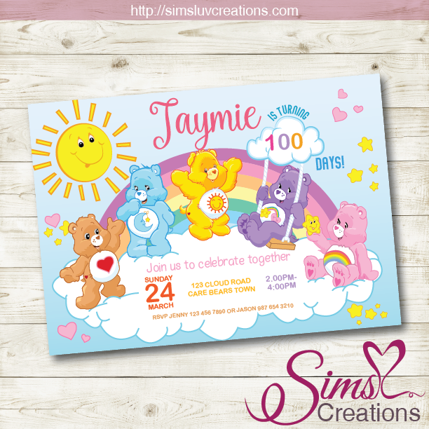 CARE BEARS BIRTHDAY PRINTABLE INVITATION | CAREBEARS PARTY INVITATION – Sims Luv Creations care-bears-birthday-printable-invitation-carebears-party-invitation-sims-luv-creations