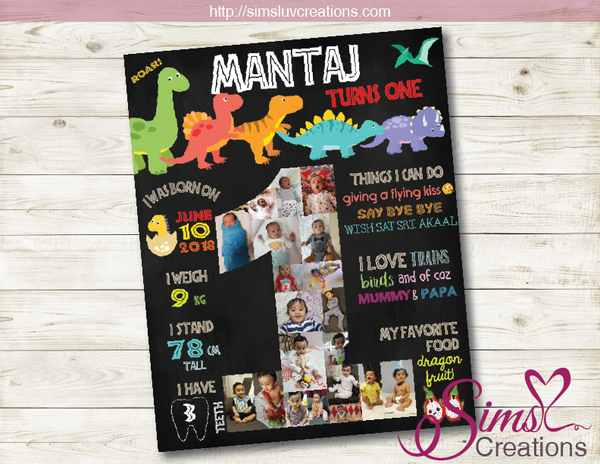 DINOSAUR PARTY PRINTABLE MILESTONE BOARD | DINO BASH BIRTHDAY CHALKBOARD POSTER