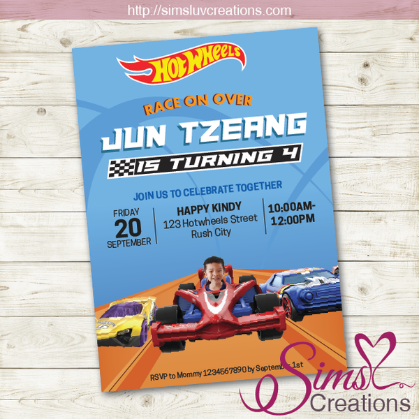 HOT WHEELS BIRTHDAY INVITATION | HOT RODS RACE CARS PARTY INVITE | CUSTOM PHOTO