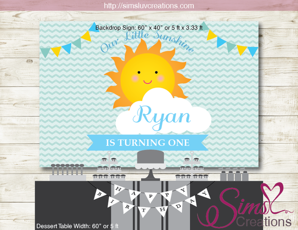 YOU ARE MY SUNSHINE PRINTABLE BACKDROP BANNER | BOY BIRTHDAY BACKDROP