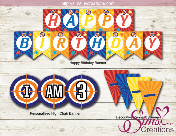 NERF THEME PARTY DECORATION KIT | GUN THEME PARTY PRINTABLES