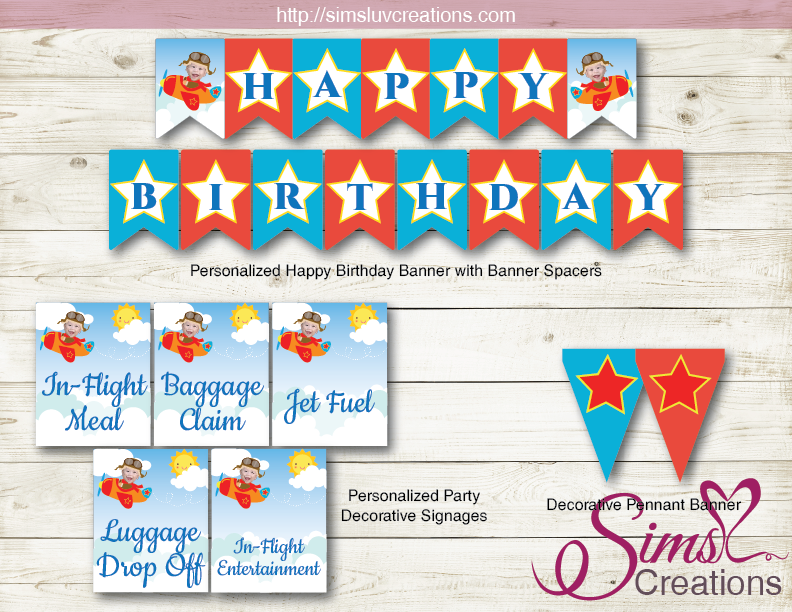LITTLE AVIATOR PARTY PRINTABLES KIT | AIRPLANE PARTY DECORATION KIT | – Sims Luv Creations for Free Printable Airplane Birthday Party Decorations