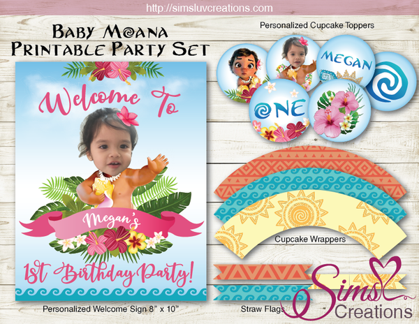 BABY MOANA PARTY PRINTABLES KIT | MOANA TROPICAL BIRTHDAY DECORATION KIT
