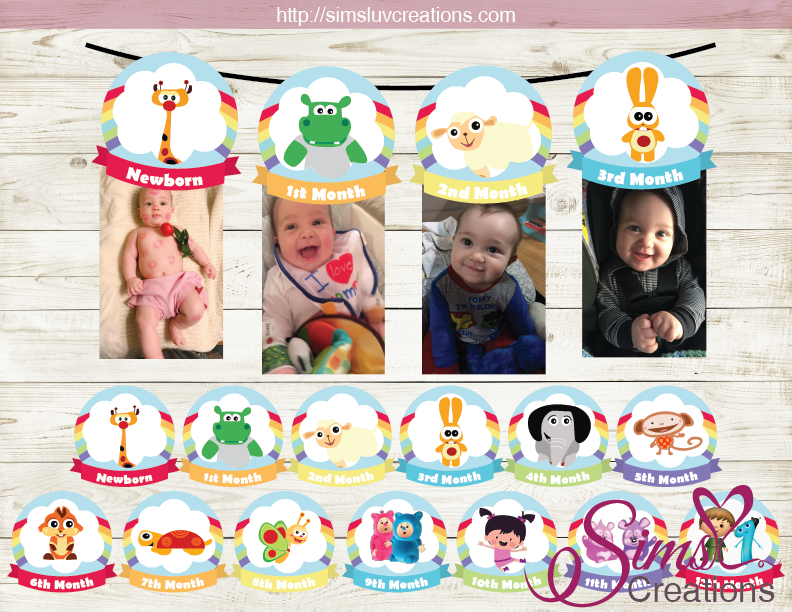 BABY TV THEME PRINTABLE MONTHLY PHOTO BANNER | FIRST BIRTHDAY MONTHLY PHOTO BADGES
