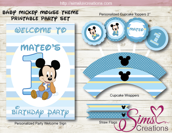 DISNEY BABY MICKEY THEME PARTY SUPPLIES | BABY MINNIE PARTY PRINTABLES DECORATION KIT