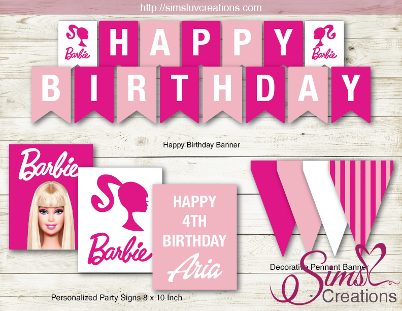 BARBIE THEME PARTY SUPPLIES | PARTY PRINTABLES DECORATION KIT – Sims Luv Creations barbie-theme-party-supplies-party-printables-decoration-kit-sims-luv-creations