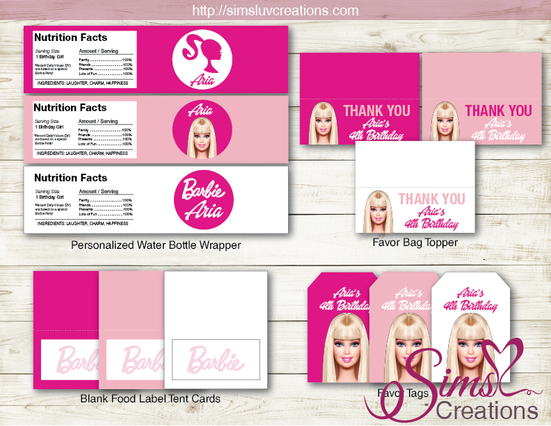 BARBIE THEME PARTY SUPPLIES | PARTY PRINTABLES DECORATION KIT – Sims Luv Creations barbie-theme-party-supplies-party-printables-decoration-kit-sims-luv-creations