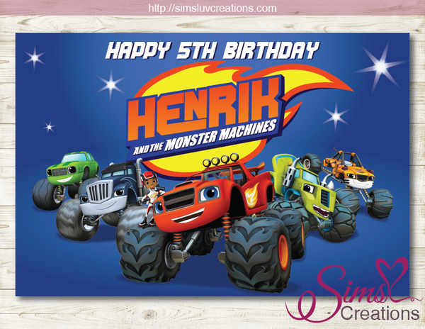 BLAZE AND THE MONSTER MACHINES PARTY BACKDROP BANNER | MONSTER TRUCKS BIRTHDAY BACKDROP | CUSTOM PHOTO