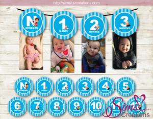 BOSS BABY THEME PRINTABLE MONTHLY PHOTO BANNER | FIRST BIRTHDAY MONTHLY PHOTO BADGES