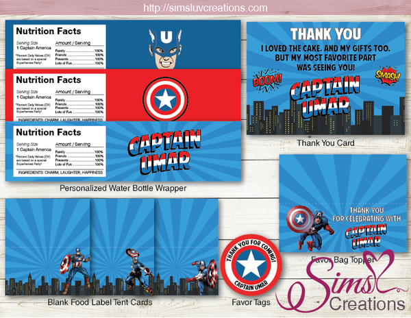 CAPTAIN AMERICA PARTY KIT | MARVEL AVENGERS SUPERHEROES PARTY PRINTABLES