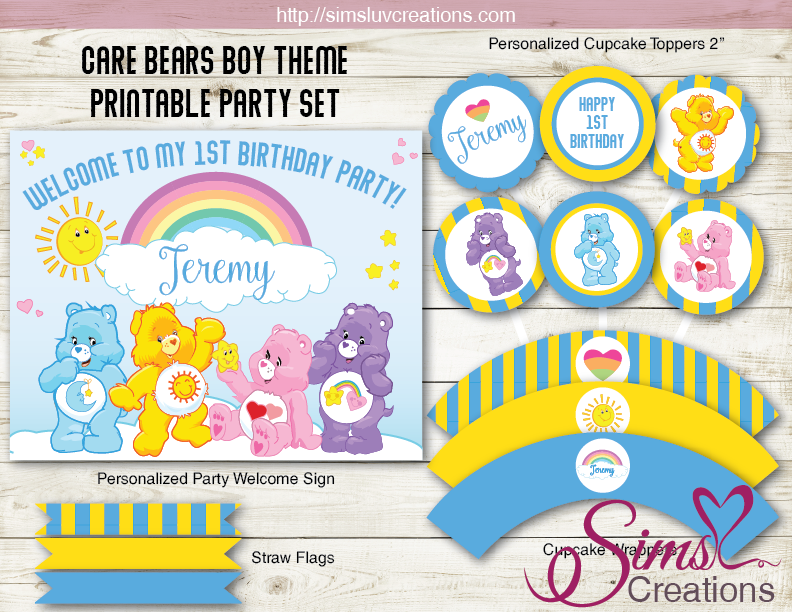 CARE BEARS THEME PARTY SUPPLIES | CAREBEARS PARTY PRINTABLES DECORATIO – Sims Luv Creations for Free Printable Care Bear Invitations