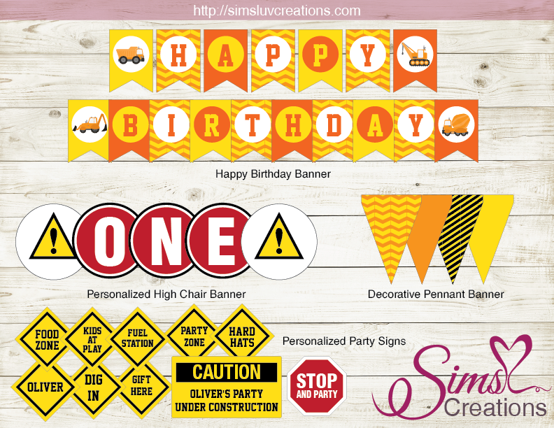 CONSTRUCTION PARTY PRINTABLES KIT | DUMP TRUCK BIRTHDAY DECORATION KIT – Sims Luv Creations for Construction Birthday Banner Free Printable