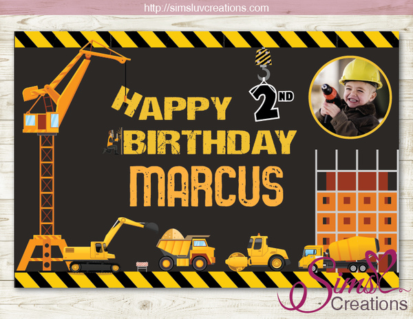 CONSTRUCTION MACHINES PRINTABLE BACKDROP BANNER | PARTY POSTER PRINTABLES | CUSTOM PHOTO