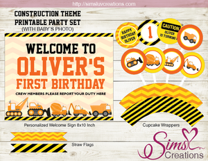 CONSTRUCTION PARTY PRINTABLES KIT | DUMP TRUCK BIRTHDAY DECORATION KIT
