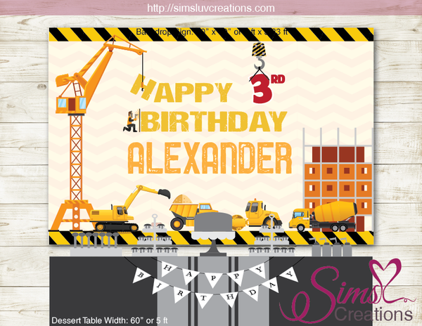 CONSTRUCTION MACHINES PRINTABLE BACKDROP BANNER | PARTY POSTER PRINTABLES | CUSTOM PHOTO