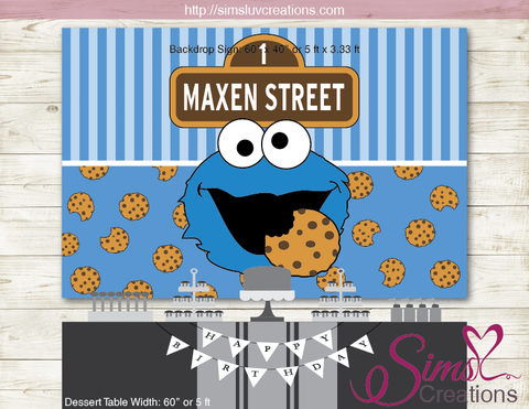 COOKIE MONSTER SESAME STREET PARTY BACKDROP BANNER | COOKIE BIRTHDAY POSTER