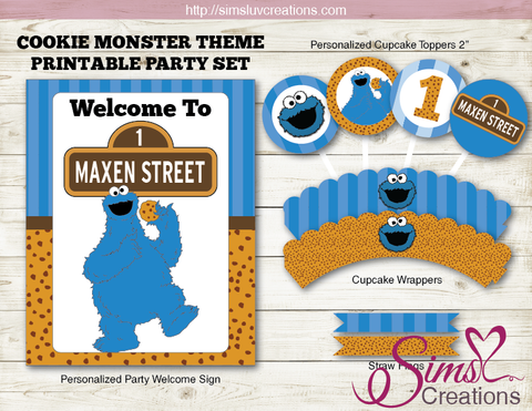 COOKIE MONSTER BIRTHDAY PARTY DECORATION KIT | SESAME STREET PARTY PRINTABLES