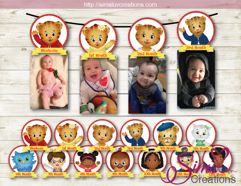 DANIEL TIGER THEME PRINTABLE MONTHLY PHOTO BANNER | FIRST BIRTHDAY MONTHLY PHOTO BADGES