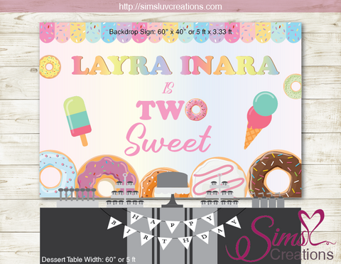 DONUTS AND ICE CREAM THEME PRINTABLE BACKDROP BANNER | TWO SWEET BIRTHDAY POSTER