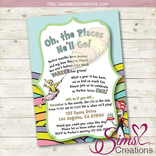 DR SEUSS BIRTHDAY PRINTABLE INVITATION | OH THE PLACES YOU'LL GO PARTY INVITATION