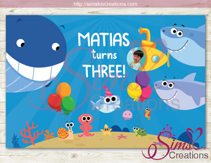 FINNY THE BABY SHARK AND FRIENDS PRINTABLE BACKDROP BANNER | SUPER SIMPLE SONGS BIRTHDAY POSTER