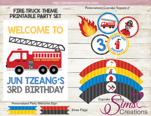 FIRE TRUCK PARTY PRINTABLES KIT | FIREFIGHTER BIRTHDAY PARTY SUPPLIES