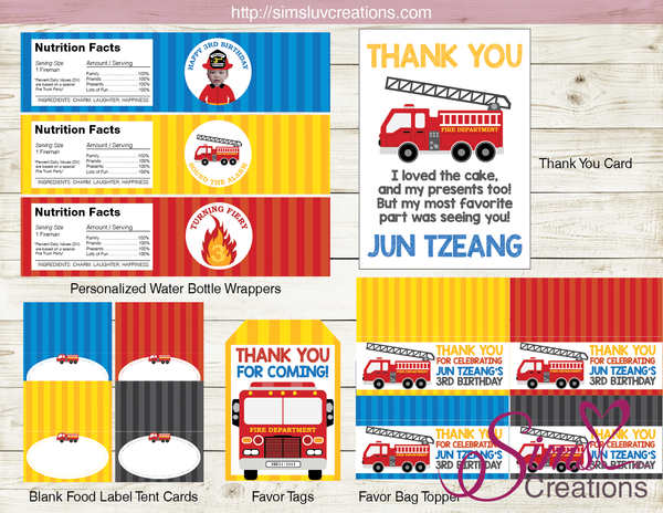 FIRE TRUCK PARTY PRINTABLES KIT | FIREFIGHTER BIRTHDAY PARTY SUPPLIES