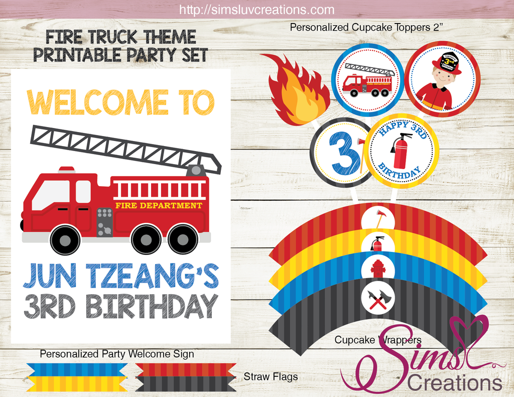 FIRE TRUCK PARTY PRINTABLES KIT | FIREFIGHTER BIRTHDAY PARTY SUPPLIES – Sims Luv Creations fire-truck-party-printables-kit-firefighter-birthday-party-supplies-sims-luv-creations