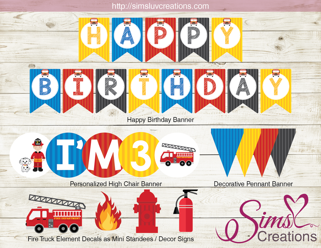 FIRE TRUCK PARTY PRINTABLES KIT | FIREFIGHTER BIRTHDAY PARTY SUPPLIES – Sims Luv Creations fire-truck-party-printables-kit-firefighter-birthday-party-supplies-sims-luv-creations
