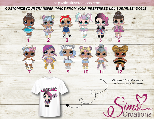 LOL SURPRISE! DOLLS THEME PARTY PRINTABLE T-SHIRT IRON ON TRANSFER | DIGITAL IMAGE FOR BIRTHDAY T-SHIRTS