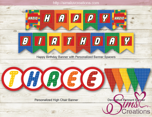 LEGO BIRTHDAY PARTY KIT | COLOR BUILDING BLOCK BIRTHDAY DECORATION PARTY PRINTABLES